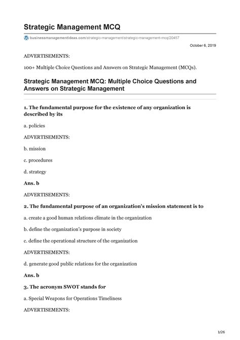 Strategic Management Mcq Strategic Management Mcq Multiple Choice