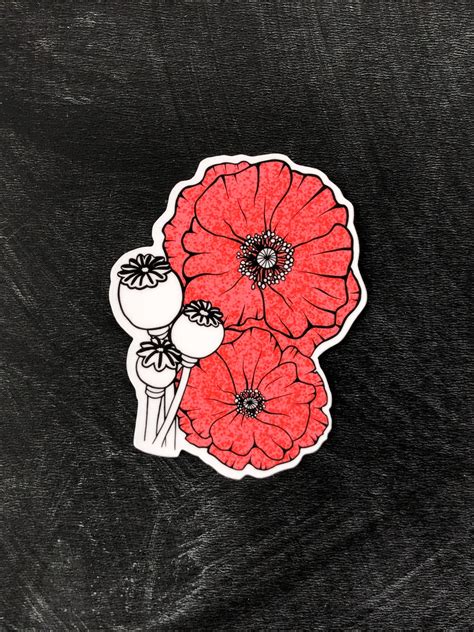 Poppy Sticker Flower Vinyl Sticker Flower Sticker Red Poppy Etsy