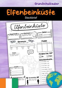 Elfenbeinküste Steckbrief Länder German by Grundschulzauber