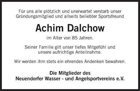 Traueranzeigen Von Achim Dalchow Trauer Anzeigen De