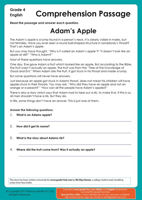 Class 4 Comprehension Passage Best English Worksheets