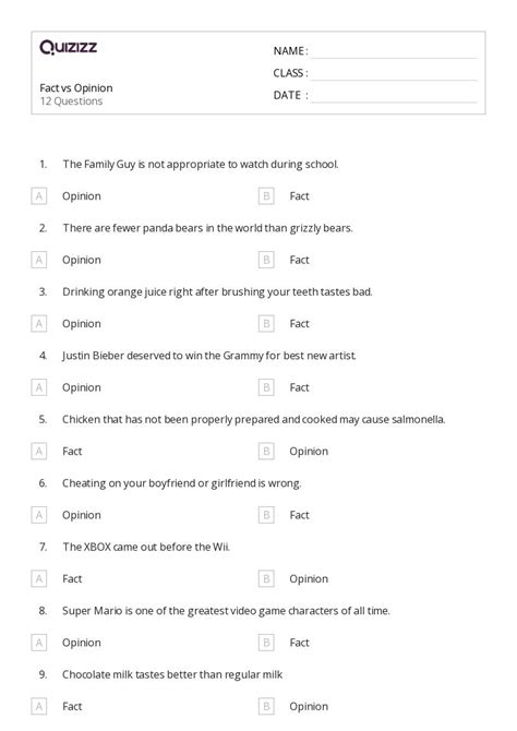 50 Fact Vs Opinion Worksheets On Quizizz Free And Printable