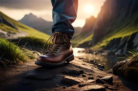 Una Persona Que Usa Botas De Monta A Se Para En Una Roca Frente A Una