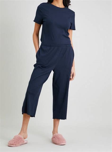 Buy Navy Coord Ribbed Pyjama Bottoms 14 Pyjamas Argos