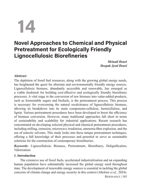 Pdf Novel Approaches To Chemical And Physical Pretreatment For