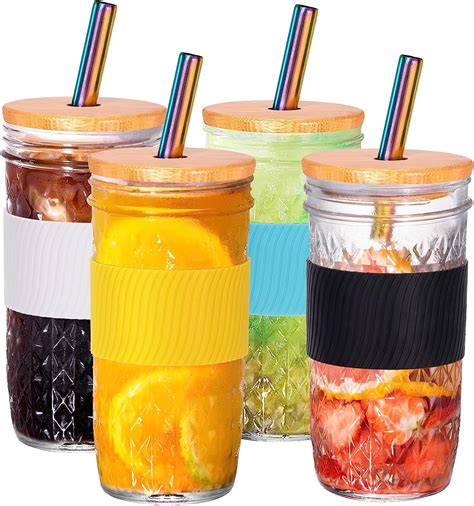 Spurtar Bubble Tea Becher Set Smoothie Becher 4er Einmachgläser mit