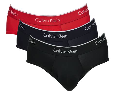 Calvin Klein Men S Microfibre Hip Brief Pack Black Shoreline Red