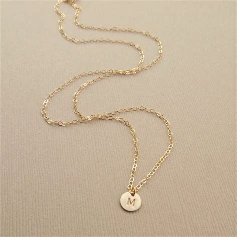 Tiny Gold Disc Necklace Initial Disc Necklace Boyfriend Etsy