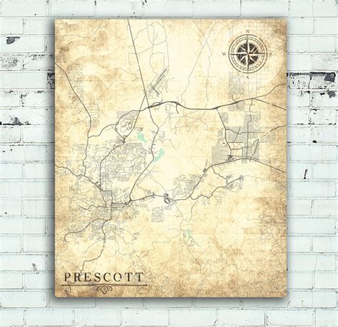 PRESCOTT Canvas Print AZ Arizona Vintage map by NatalyBorichArt