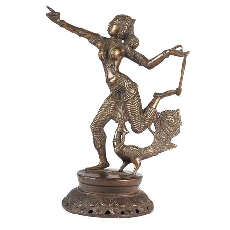 Brass Dancing Deva Statue And Peacock Figurine