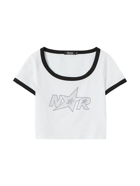 Emmiol Free Shipping 2024 Rhinestone Logo Ringer Crop Top White M In