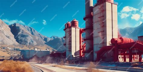 Premium Photo Generative Ai Cement Factory Machinery On A Clear Blue Day