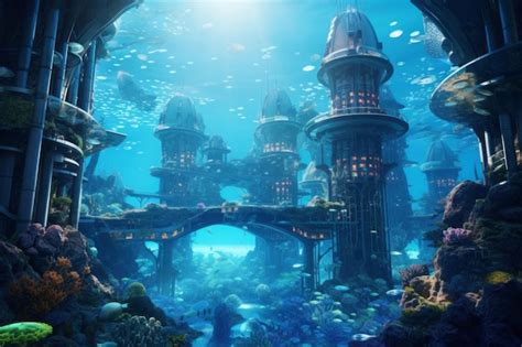 Premium AI Image | Futuristic underwater cities and marine explorers