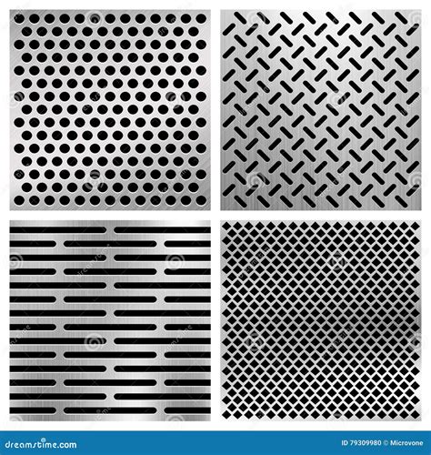 Industrial Metal Perforated Vector Textures Metallic Grids Set Stock