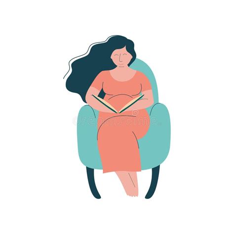 Attractive Brunette Pregnant Woman Sitting In Armchair And Reading Book