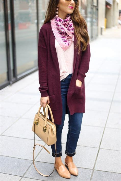 Burgundy Outfit Burgundy Cardigan Pink Outfit Casual Fall Outfits