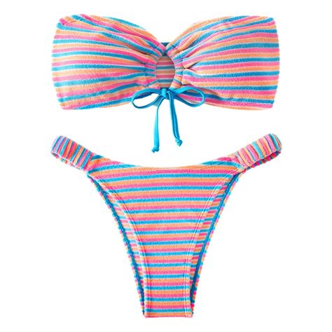 Sexy Stripes Bikini Women Sleeveless Strapless Swimsuit 2 Pieces