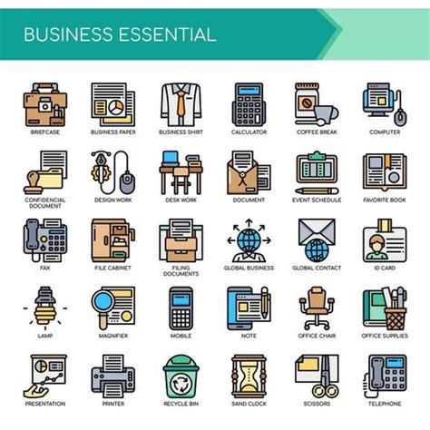 Set Of Color Thin Line Business Office Icons 667472 Vector Art At Vecteezy