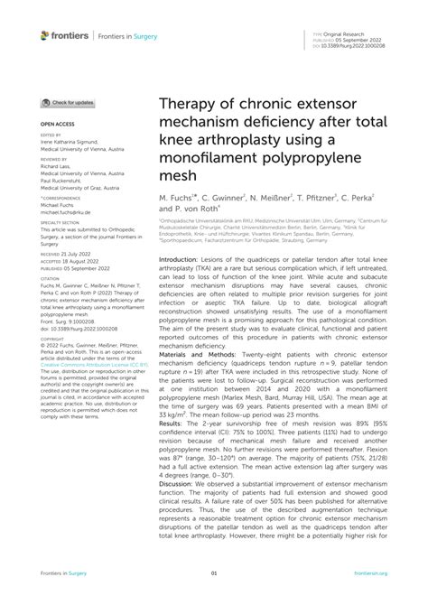 Pdf Therapy Of Chronic Extensor Mechanism Deficiency After Total Knee