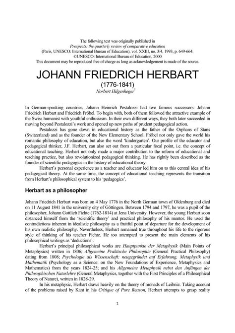 Johann Friedrich Herbart International Bureau Of Education Unesco