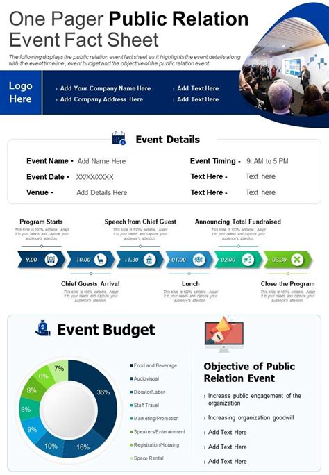 One Pager Public Relation Event Fact Sheet Presentation Report