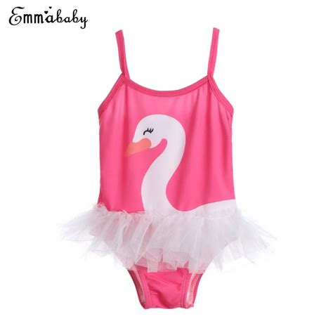 Bebek Kız tek parça mayo Örgü Yama Mayo Kızlar Kuğu Desen Beachwear Yaz