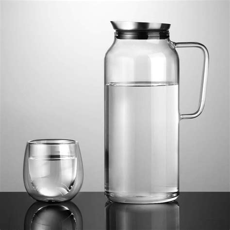 ecooe Glass Water Carafe 2 Litre Water Pitcher with Stainless Steel Lid ...