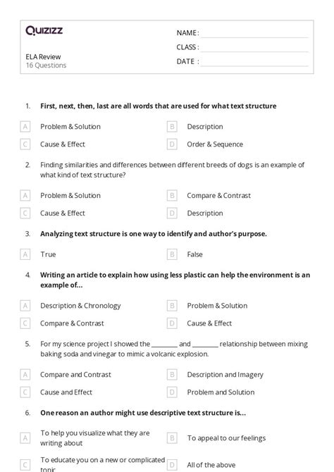 50 Analyzing Text Structure Worksheets For 6th Grade On Quizizz Free