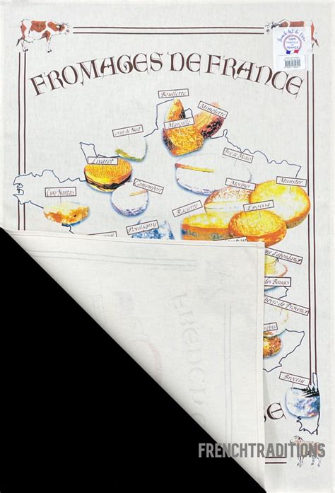 French Cotton Kitchen Dish Tea Towel Map With French Cheeses Made