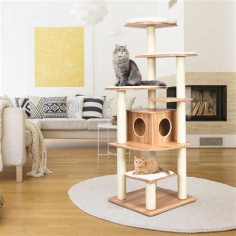 Hivvago Layer Wooden Cat Tree Tall Cat Tower With Sisal Posts And