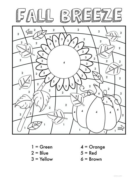 The Fall Breeze Color By Number Worksheet