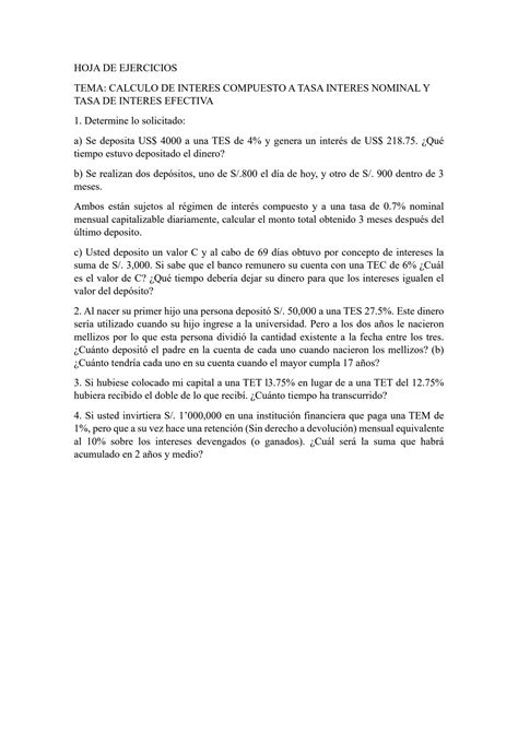 SOLUTION Calculo De Interes Compuesto A Tasa Nominal Y Tasa De Interes