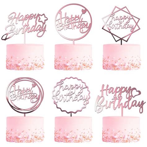 Buy Pack Rose Gold Birthday Cake Topper Set Double Sided Glitter