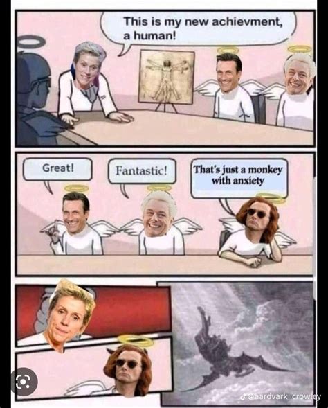 Pin Von Erin Tromblee Auf Good Omens Lustige Affen Memes Humor