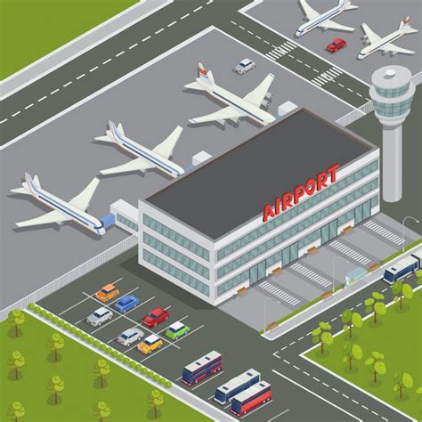 Isometric Airport Building Airport Terminal With Planes Travel Air