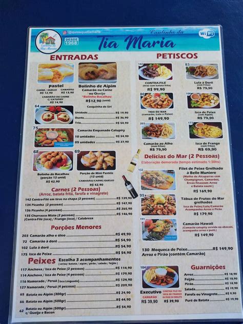 Menu At Cantinho Da Tia Maria Restaurant Cabo Frio