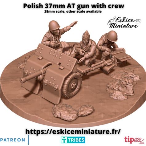 3D Printable Polish 37mm AT Gun With Crew 28mm By Eskice Miniature Aron