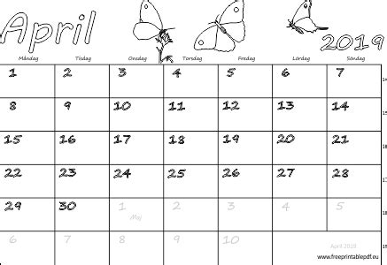 Kalender April Skriva Ut Gratis Utskrivbara Pdf