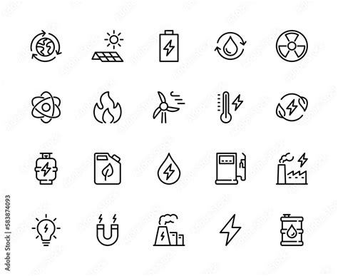 Types Of Energy Vector Line Icons Isolated Icon Collection On White