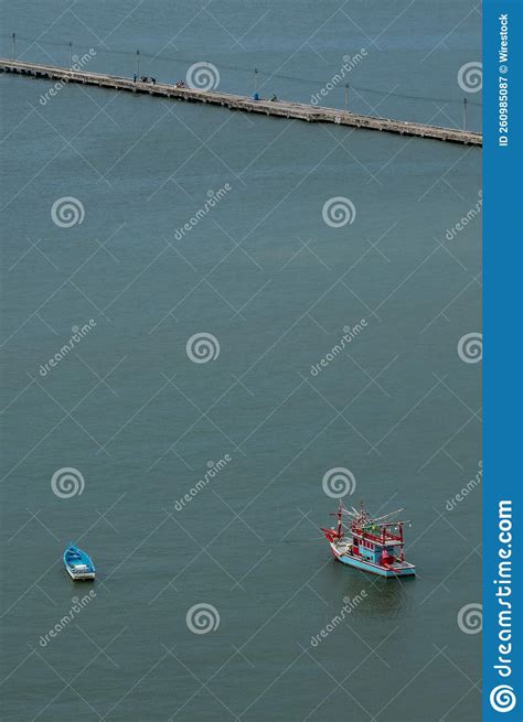 A Top View Of Fishing Boats Mooring Near Na Kluea Fishing Boat Pier