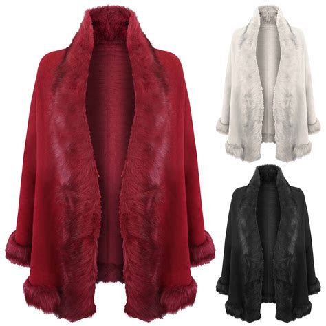 New Women Faux Fur Cape Poncho Ladies Coat Winter Wrap Shawl Blanket