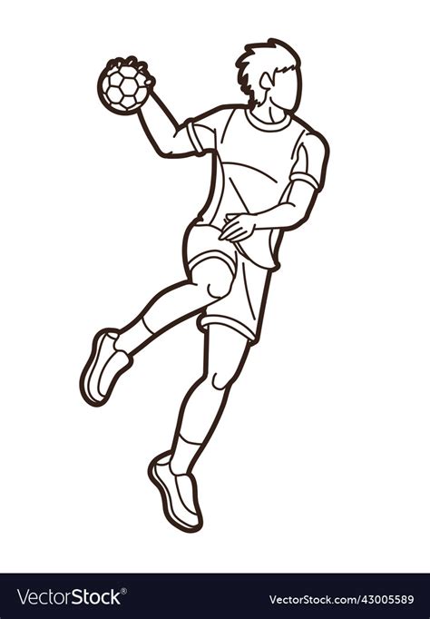 Outline Handball Sport Male Player Action Graphic Vector Image