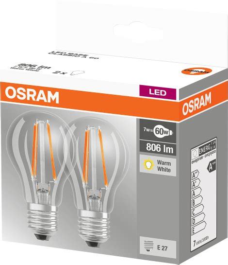 OSRAM LED Birne Base Classic 60 E27 Filament Warmweiß 6W 2 Stk kaufen