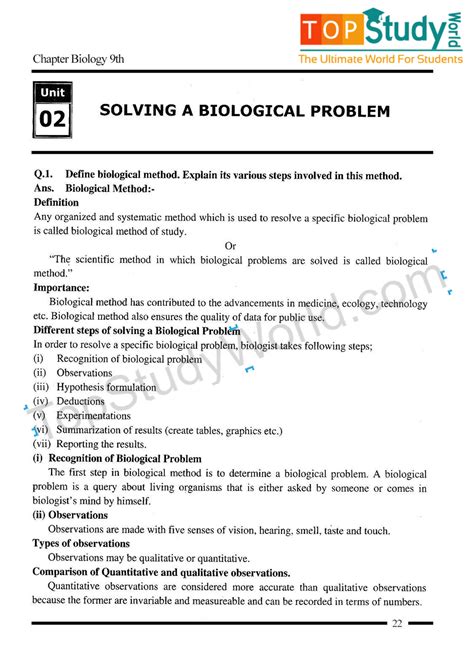 Solution Th Class Biology Chapter Solving A Biological Problem