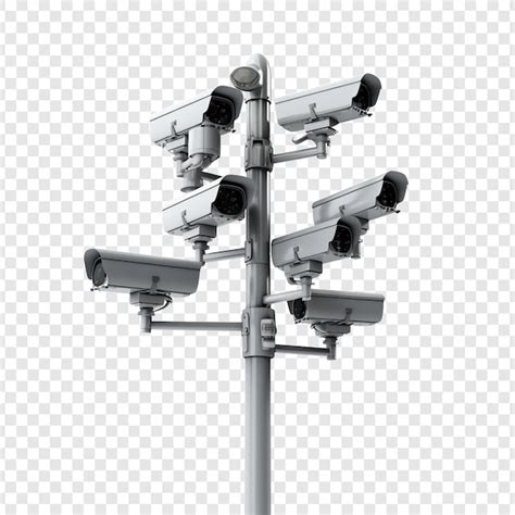 Premium Psd Cctv Cameras On Isolated Poles In A Tech Setting Isolated