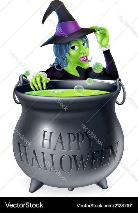 Happy Halloween Witch And Cauldron Royalty Free Vector Image