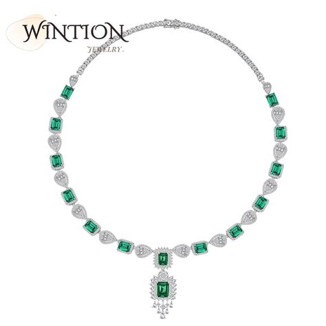 WINTION S925 Colar De Prata Esterlina Para As Mulheres Vintage Verde