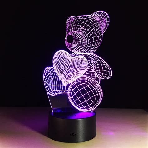 3D Color Changing Mood Lamp Animal Cute Teddy Bear Bulbing Light USB ...