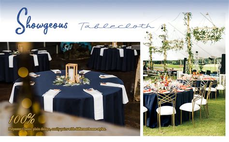 Showgeous Navy Blue Round Tablecloth Inch Polyester Fabric Table