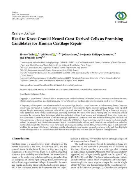 PDF Head To Knee Cranial Neural Crest Derived Cells As Promising